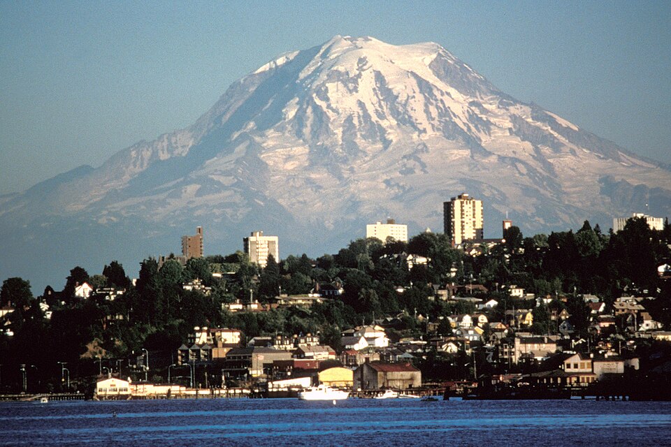 Mount Rainier over the water in Tacoma