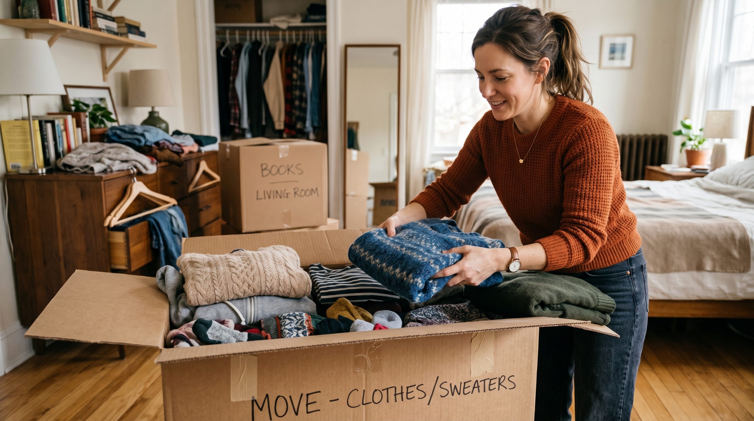 Woman packing clothes
