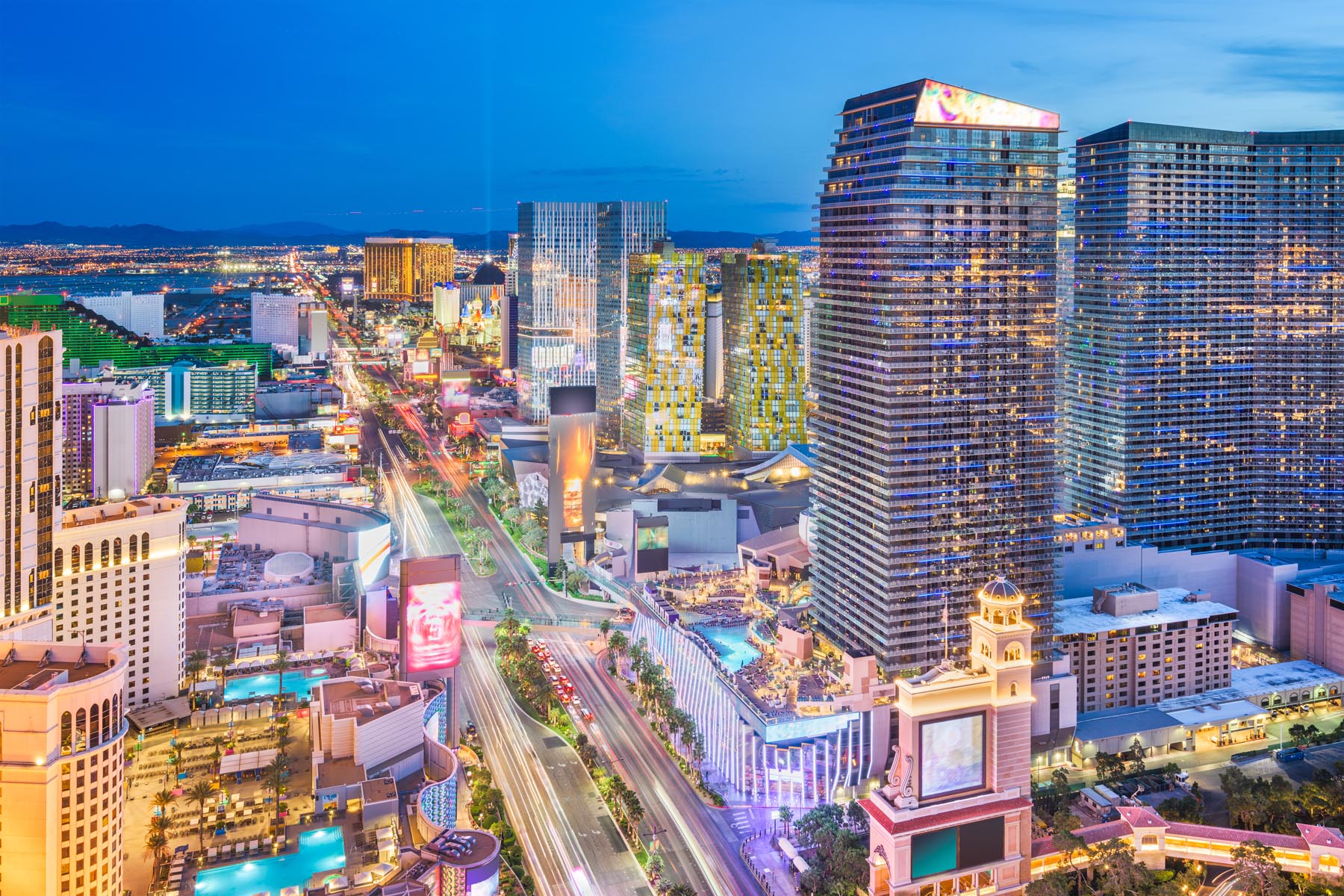 Las Vegas, Nevada, USA cityscape on the strip in the evening.