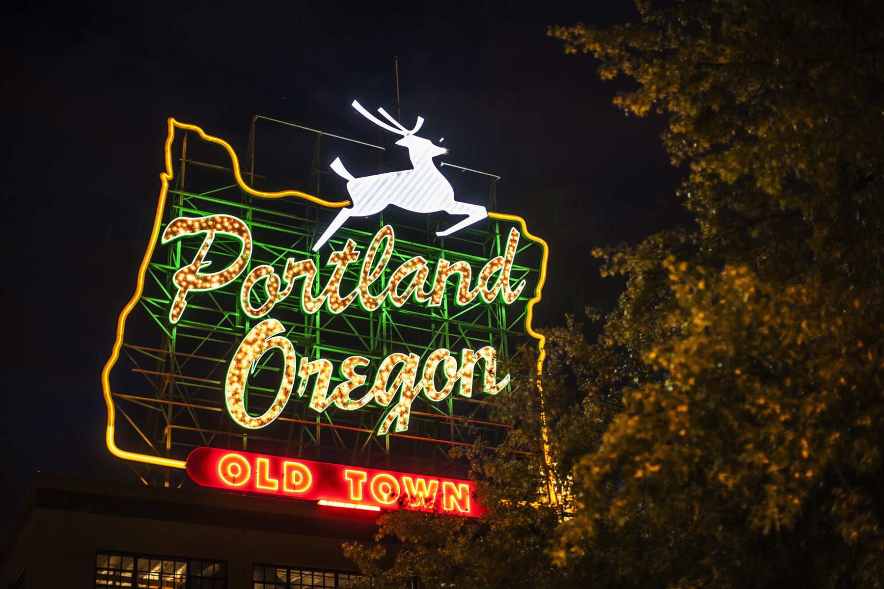 Neon sign for Old Town, Portland, Oregon, US
