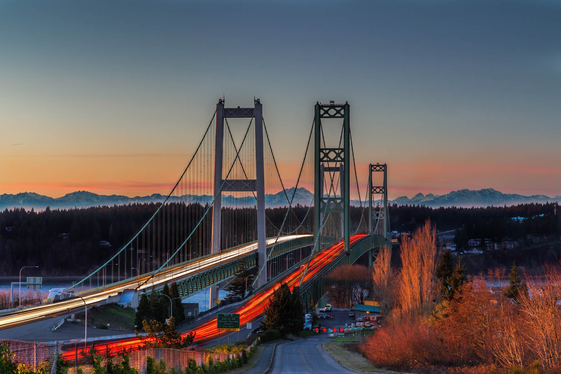 Tacoma Narrows Bridge during the sunset