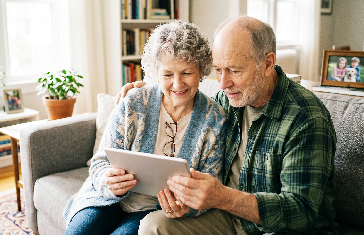 Senior couple viewing a tablet