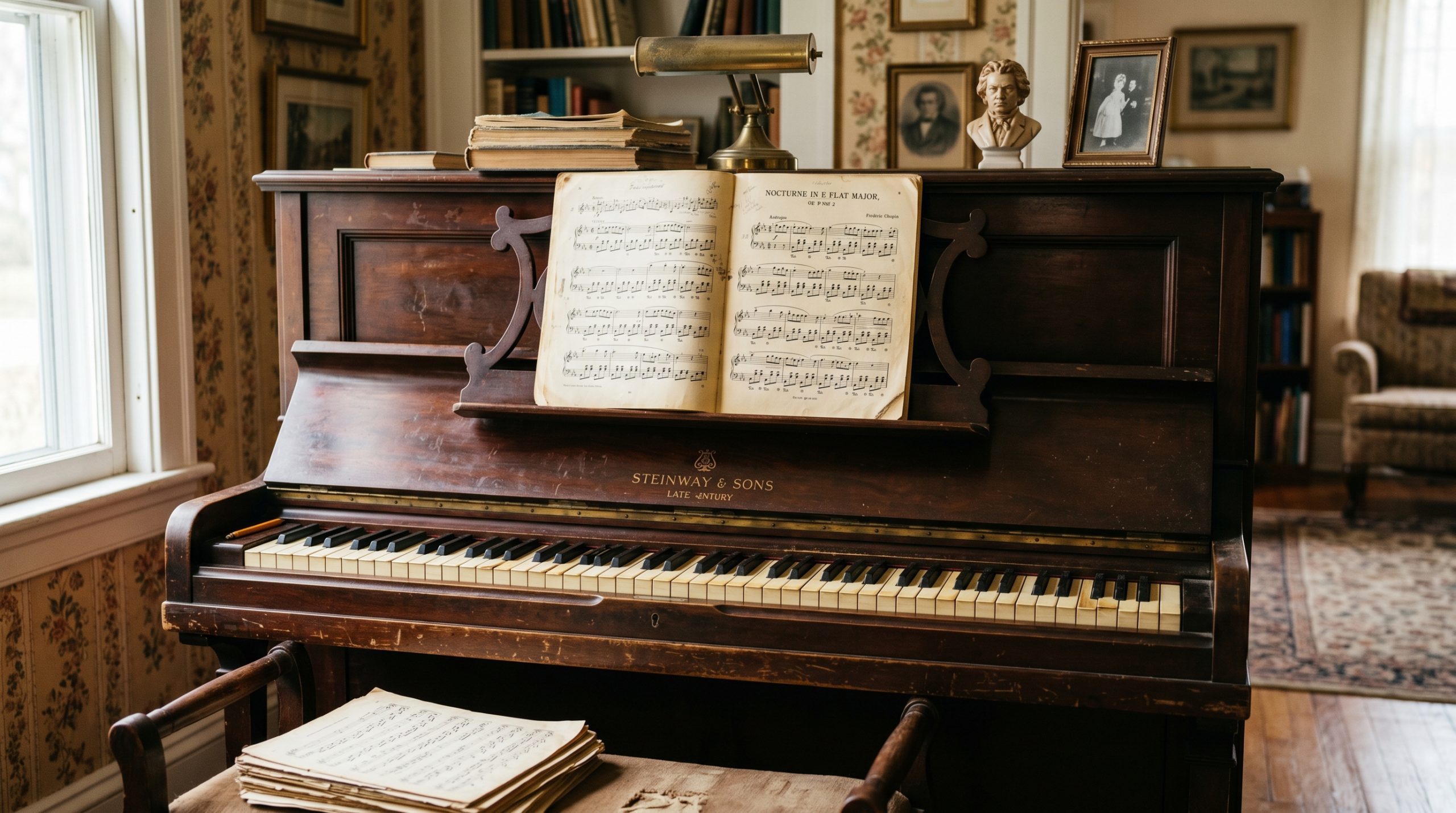 Piano with music sheet