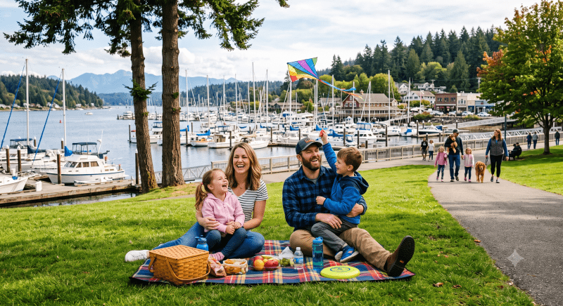 Family in a Gig Harbor park - Google Gemini image